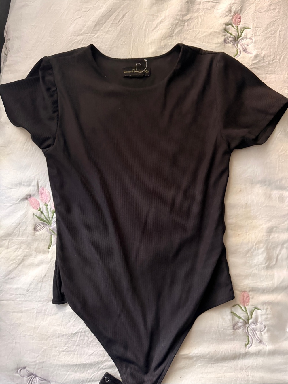 House of Harlow 1960 Black Ribbed Short Sleeve Bodysuit